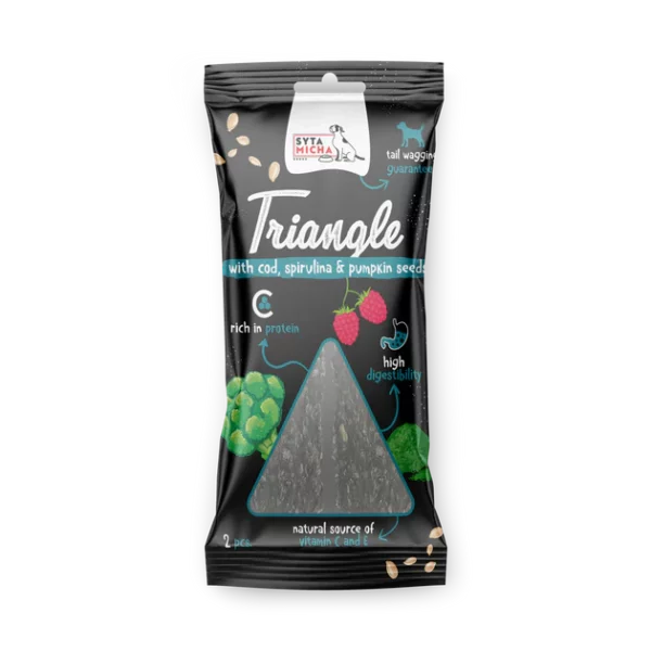 Trójkąt do żucia dla psa - dorsz z jeleniem i spiruliną 2 szt.